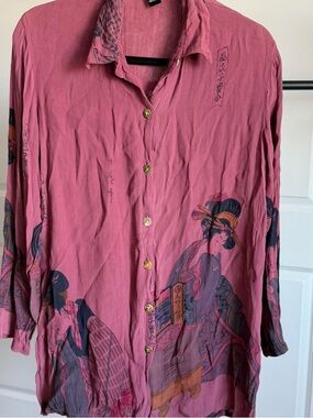 Rose-Mauve Printed Button-Up Top